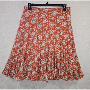 Twenty One Red Orange Floral Tiered Midi Skirt Boho Festival Size Large